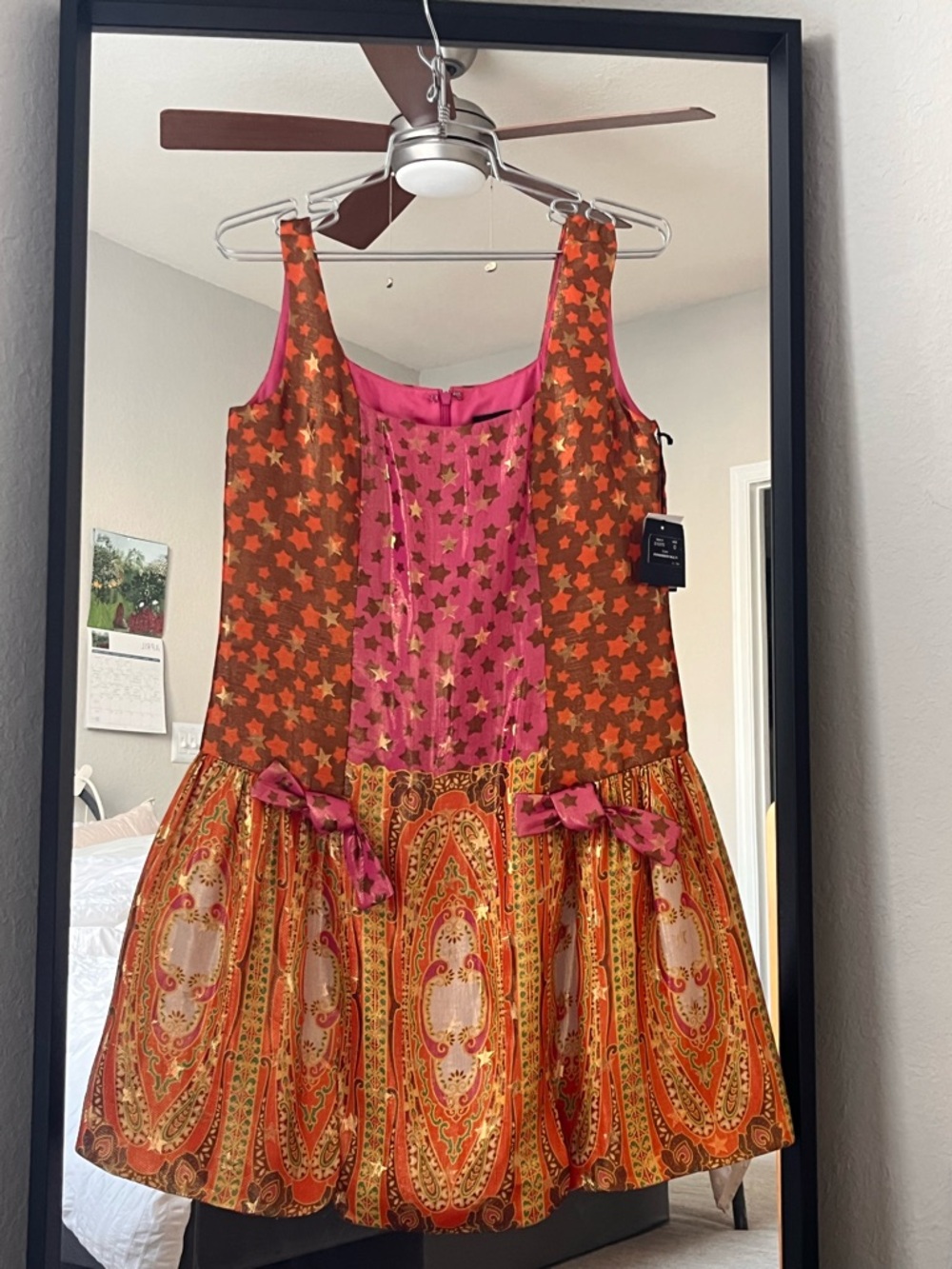 Anna Sui Pink and Orange Star & Paisley Mini Dress